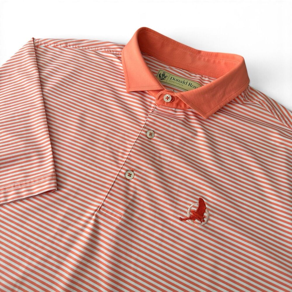 Donald Ross Sportswear Golf Polo Men L Orange Peach Stripe Performance Stretch